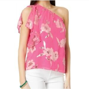 NWT Lilly Pulitzer Sarahleigh Silk Blend One Shoulder Top Roxie Pink Sz M
